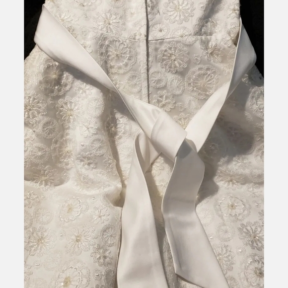 David's Bridal 10042334 size 6 White Strapless lace tea length Wedding Dress - Picture 8 of 16